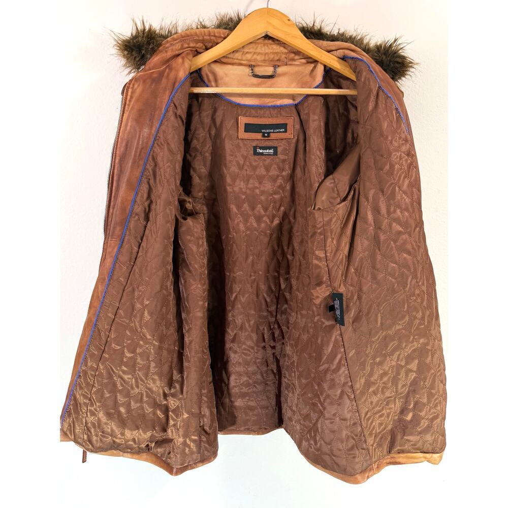 Wilsons Brown Leather Hooded Fur-Trim Jacket Women’s 1X Genuine Leather Coat - Picture 5 of 11
